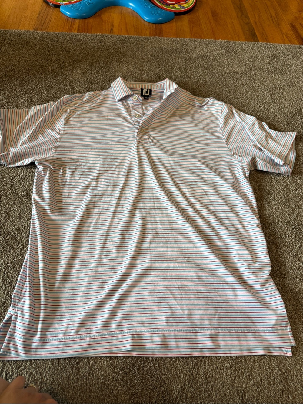 FootJoy Striped Polo in White with Light Blue & Pink Stripes